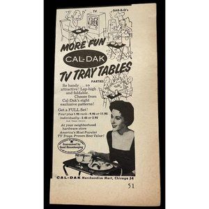 Cal-Dak TV Tray Tables Vintage Print Ad 1955 Chicago IL Home Decor